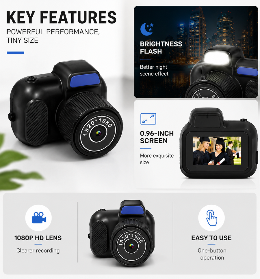 Mini Keychain Camera1080P 2MP Mini Body Camera, Portable Micro Video Camcorder with 0.96Inch Display for Kids Students Travel VYRONX®