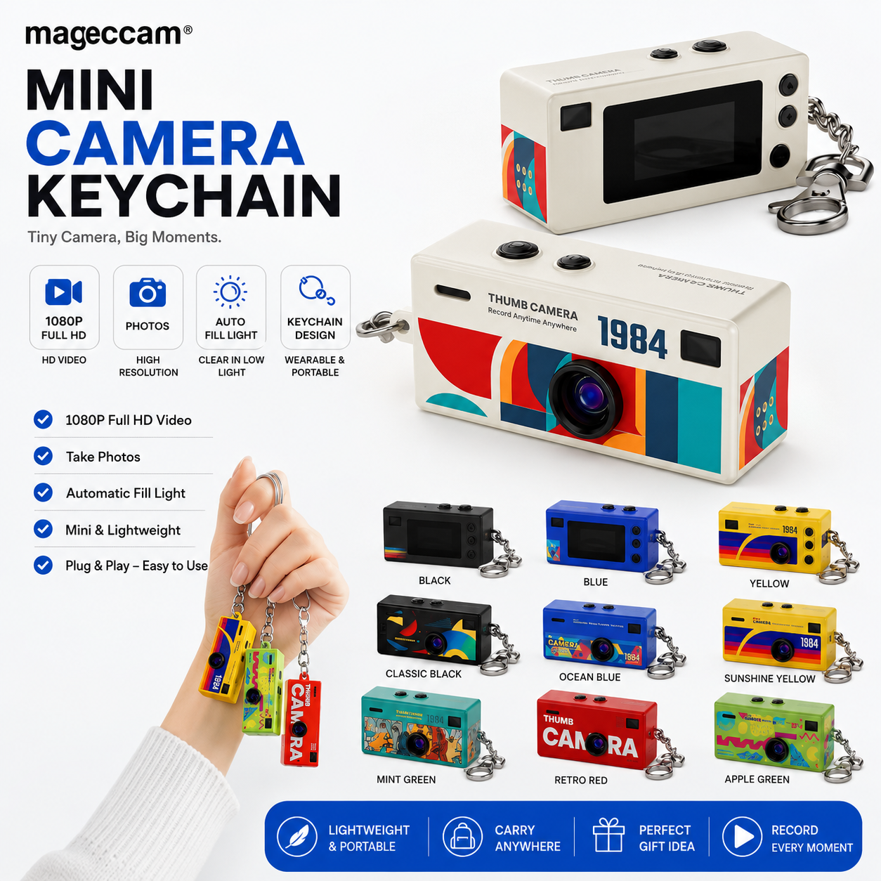 Digital Camera 0.96 Inch Keychain Camera Retro Support Memory Card 1080P Very Small Camcorder Video Recorder with Flash VYRONX®