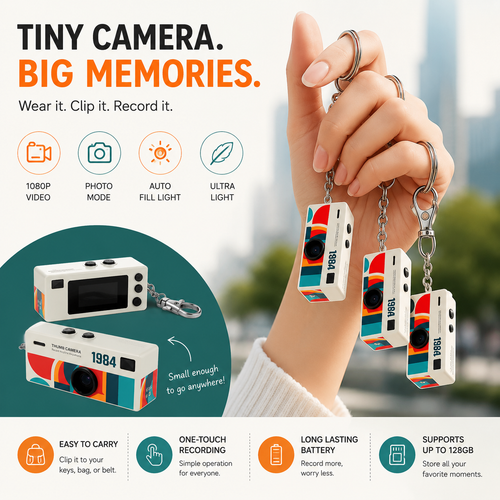 Digital Camera 0.96 Inch Keychain Camera Retro Support Memory Card 1080P Very Small Camcorder Video Recorder with Flash VYRONX®