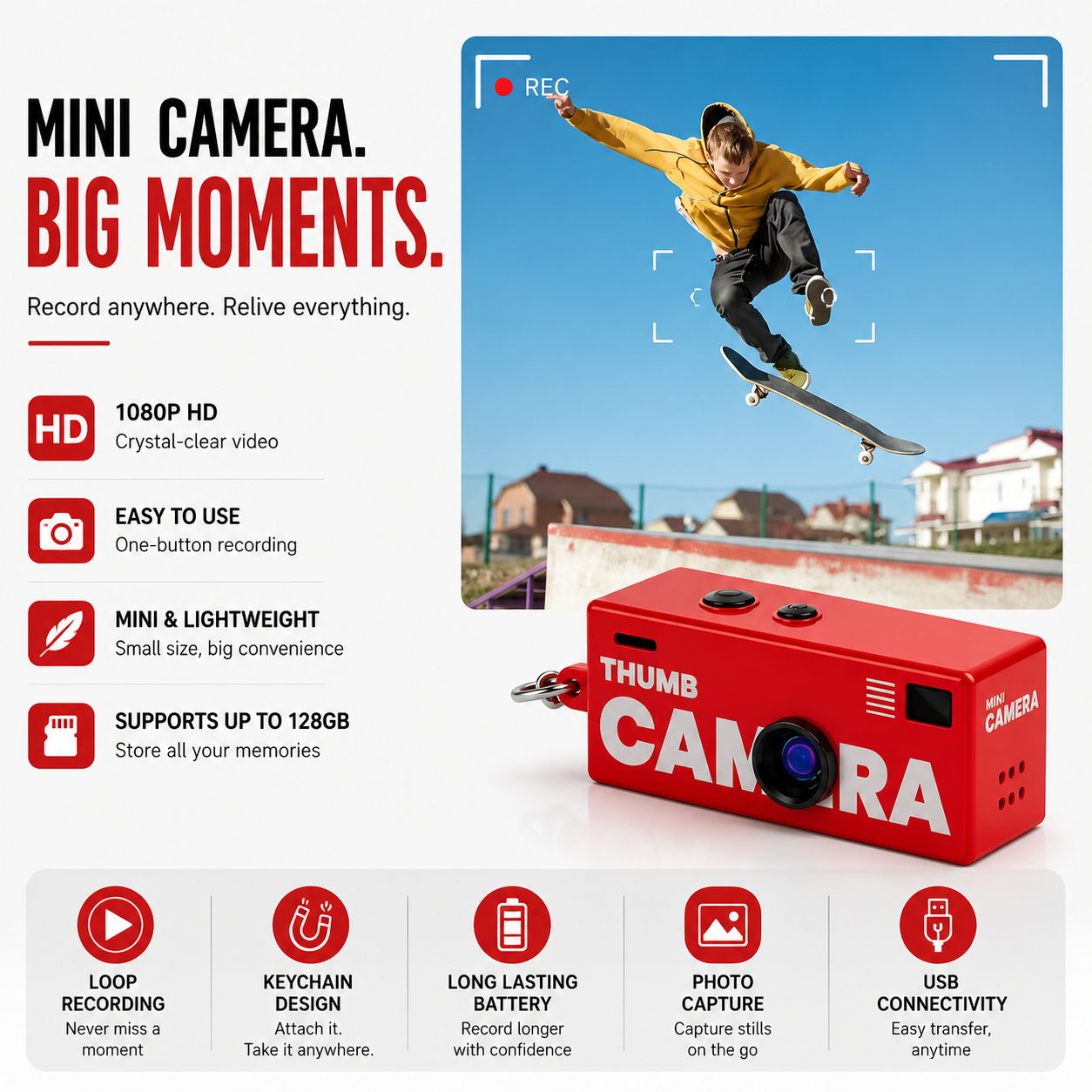 Digital Camera 0.96 Inch Keychain Camera Retro Support Memory Card 1080P Very Small Camcorder Video Recorder with Flash VYRONX®
