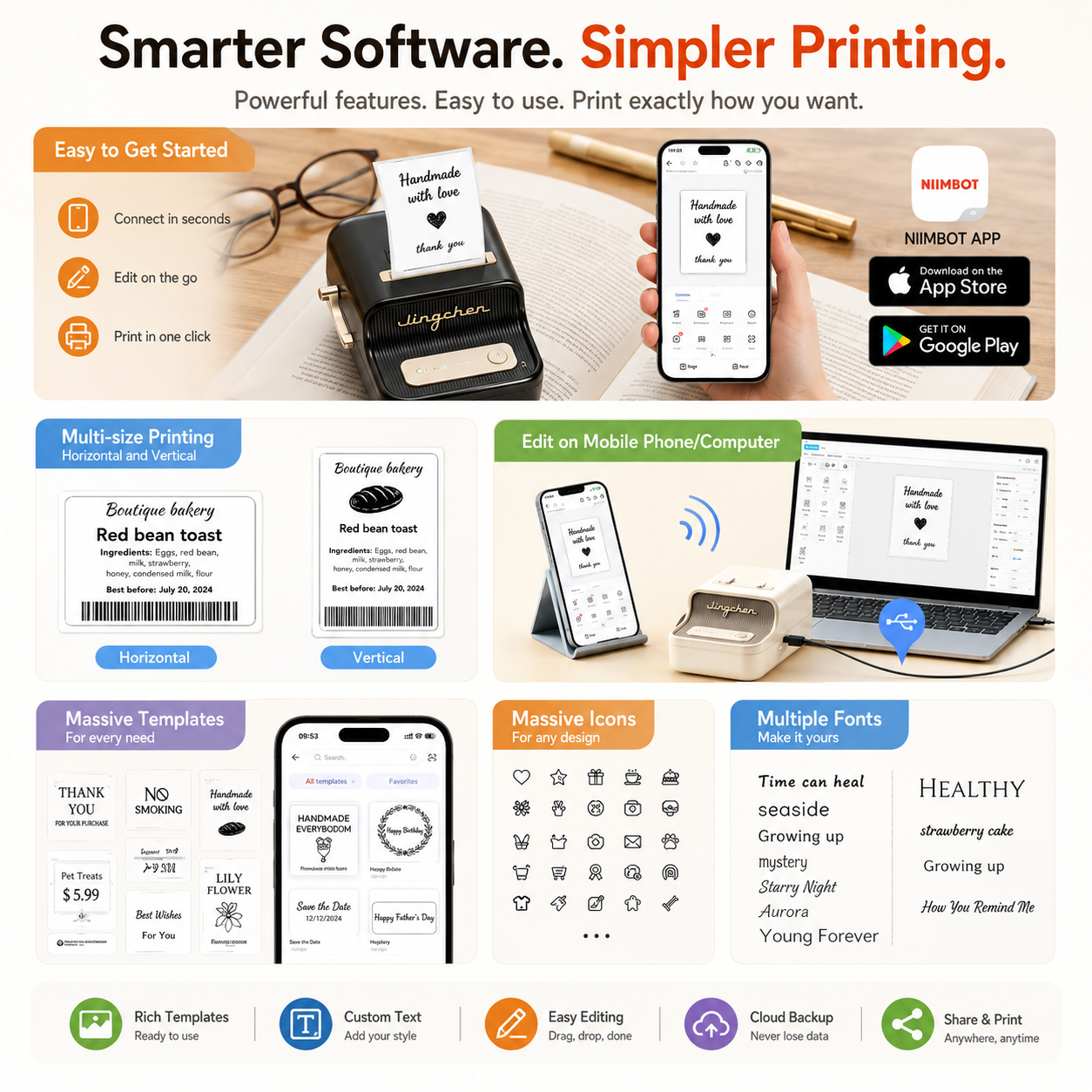 B21 Mini Thermal Printer Wireless Barcode Label Maker Bluetooth Portable Adhesive Label Printers for Office Commercial VYRONX®