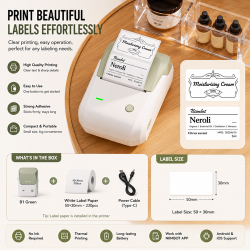 B21 Mini Thermal Printer Wireless Barcode Label Maker Bluetooth Portable Adhesive Label Printers for Office Commercial VYRONX®