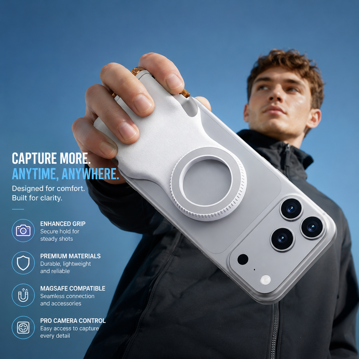 Magnetic Assist Shooting Handle Portable Phone Stabilizer Bluetooth Remote Zoom Anti-Shake Handheld Grip for Live Streaming Vlog VYRONX®